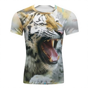 T-shirt pour homme à imprimé tigre, manches courtes, col rond, décontracté, respirant, 100% polyester, tricoté, coupe classique, design imprimé photo - Product Image 1