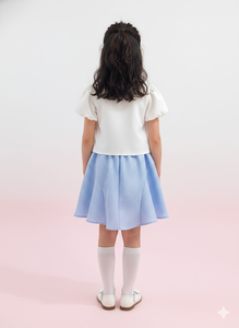 Conjunto de Vestido Seersucker para Niñas con Falda Azul con Lazo y Blusa Blanca, Estilo Dulce, Manga Corta - Product Image 3