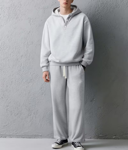 Men's Light Green Hoodie Sweatpants Set Solid Casual Winter Wear Polyester/Cotton French Terry Knitted Fabric 380g Breathable - Product Image 5