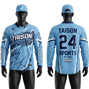 Camiseta de paintball para hombre, 150 GSM, poliéster transpirable, absorbe la humedad, azul claro con paneles azul marino, sublimación, logotipo personalizado, ajuste duradero. - Product Image 1