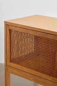 Mueble de TV Moderno de Madera Maciza y Ratán con 2 Puertas, Mueble de Almacenamiento para Sala de Estar - Product Image 5