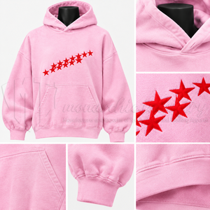 Women’s Pink Pullover <b>Hoodie</b> Custom <b>Red</b> Star Graphic Oversized Sweatshirt Casual Streetwear Fashion <b>Hoodie</b> - Product Image 6