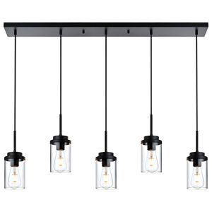 Lampadario a sospensione moderno a 5 luci per isola cucina, stile industriale, nero/nichel spazzolato, per sala da pranzo e illuminazione. - Product Image 5