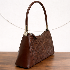 Bolso de Hombro de Cuero Genuino Repujado Vintage para Mujer, Bolso de Mano con Asa Superior y Diseño Floral, Bolsos de Diseñador Personalizados de Boutique - Product Image 2