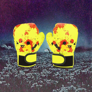 AL SWANS INTERNATIONAL Yellow <b>Plastic</b> Leather Non-Slip Embossed Boxing <b>Gloves</b> Red Black Splatter Design Adjustable Wrist Strap - Product Image 5