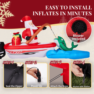 Babbo Natale Gonfiabile Illuminato da 3 Metri che Pesca in Barca, Divertente Decorazione Natalizia da Esterno con Tecnologia LED - Product Image 6
