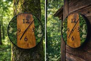 Luxury Modern Traditional Beige Round Wood Wall <b>Clock</b> Contemporary Industrial Retro Handmade With Grass For Guest Room - Product Image 6