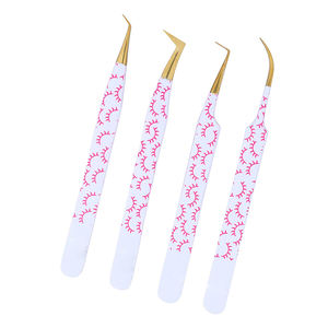 Pinzas de punta recta y curva, 4 piezas, mango recubierto de papel, 4.5 pulgadas, acero alemán, pinzas para extensión de pestañas postizas para belleza - Product Image 2