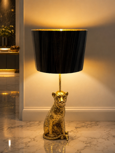 Luxury Golden <b>Leopard</b> Floor <b>Lamp</b> with Black Shade | AC Powered Neon Bulbs Animal Sculpture Standing <b>Lamp</b> Living Room Home Decor - Product Image 2