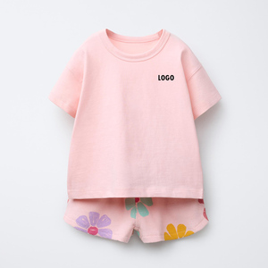 Conjunto de 2 Piezas para Bebés Niñas, Camiseta y Pantalones Cortos de Algodón, Estampado Floral, Ropa de Verano, Cuello Redondo, Manga Corta, Conjunto de Ropa Transpirable y Bonito - Product Image 1