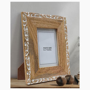 Handmade Wooden Rectangular Photo <b>Frame</b> Ornate Carved Tabletop Decorative <b>Picture</b> <b>Frame</b> Horizontal - Product Image 2