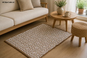 Modern Jute Floor <b>Mat</b> Jacquard Handmade Geometric Rectangle Non Slip Eco Friendly Pet Friendly for Home Office Entry Hall - Product Image 6