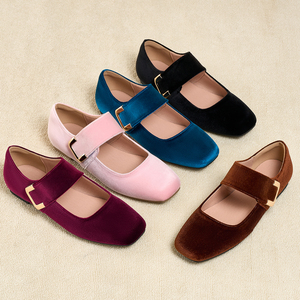 2026 New Arrival Spring Ladies Retro Velvet Mary Jane <b>Shoes</b> <b>Soft</b> Sole Square Toe Flat Height-Enhancing & Slimming - Product Image 1
