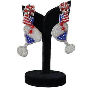 Unique Cocktail Glass Design Patriotic <b>Red</b> White Blue Martini Statement Dangle <b>Earrings</b> for Women & Girl Perfect Party Accessory - Product Image 1