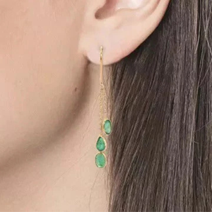 18K Multi Layered Emerald <b>Dangle</b> <b>Earrings</b> with <b>Diamond</b> Pearl & Natural Stone Accents - Product Image 2