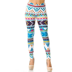 Leggings taille haute à imprimé géométrique, longueur intégrale, tricoté extensible, style décontracté pour femmes, toutes saisons - Product Image 2