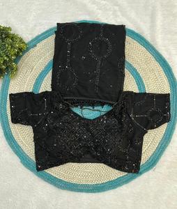 Sari indien ethnique de créateur pour mariage, avec broderie en résille épaisse et travail de sequins, tendance pour femme - Product Image 5