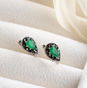 Emerald <b>Stud</b> Earrings For Women 925 Sterling <b>Silver</b> Minimalist Green Earrings Vintage Jewelry Gift For Her - Product Image 1