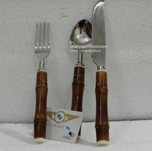 RFCraft Ensemble de couverts en bambou classique comprenant une fourchette à salade cuillère à soupe couteau à fromage couverts pour hôtels restaurants utilisation en cuisine - Product Image 1