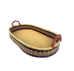 Authentic dark and natural stripe woven pattern seagrass <b>changing</b> <b>basket</b> integrated with rattan <b>changing</b> kid tray and brown hand - Product Image 3