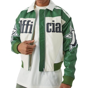 Veste de course Nascar en cuir véritable vintage sur mesure pour homme, imperméable, brodée avec du chenille - Product Image 1