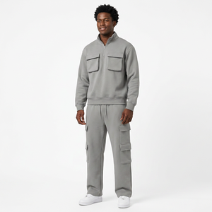Wholesale Men’s Quarter Zip Sweatshirt <b>Cargo</b> Pants Set 2 Piece Tracksuit Casual Utility Jogger Outfit Custom OEM/ODM Clothing - Product Image 1