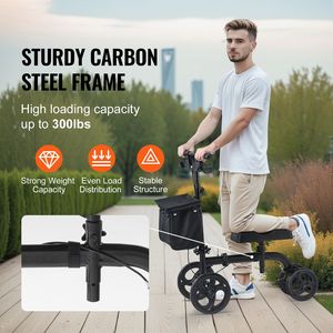 Monopattino a Ginocchio Pieghevole per Tutti i Terreni, Orientabile, in Acciaio al Carbonio, con Manubrio Regolabile in Altezza e Supporto per Ginocchio, per Utenti con Disabilità - Product Image 2