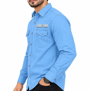 Camisa de Mezclilla para Hombre, Clásica, de Manga Larga, Casual, con Dos Bolsillos, Ajuste Cómodo, Tela Suave, Cuello Camisero, Acabado Impecable - Product Image 3