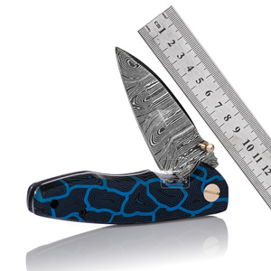 Couteau pliant de camping haut de gamme DIY OEM en acier Damas, lame Drop Point, manche en Micarta anti-traces de doigts, 18,5 cm de longueur totale, étui en cuir - Product Image 1