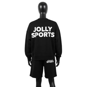 Conjunto de Sudadera y Pantalones Cortos de Felpa Francesa de Algodón y Poliéster para Mujer, Negro y Blanco, con Logotipo Estampado en Toda la Superficie - Product Image 2