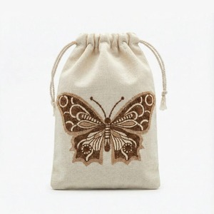 Top Selling Butterfly Embroidered Cotton <b>Drawstring</b> <b>Pouch</b> Bag For Jewelry Storage And Gift Packaging Use Available At Best Price - Product Image 1