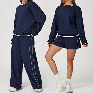 Ensemble de survêtement unisexe en molleton uni avec logo personnalisé, 2 pièces (pantalon et veste) pour l'entraînement et le jogging, vente en gros - Product Image 4