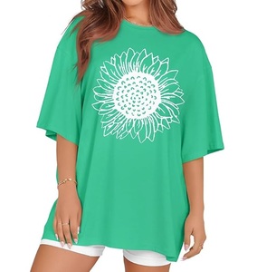 Nouveau design T-shirt décontracté pour femme imprimé numériquement 100 % coton à manches mi-longues, grande taille, épaules tombantes, confortable, fabriqué au Bangladesh - Product Image 1