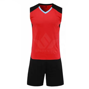 Custom Unisex White Blue Red <b>Volleyball</b> Jersey <b>Set</b> V-Neck Sleeveless Moisture Wicking Polyester Athletic Wear All Seasons Sports - Product Image 1
