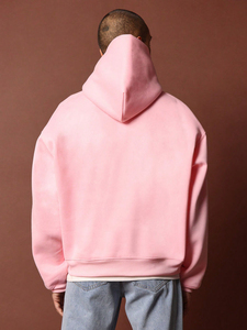 Wholesale OEM Custom Logo 100% Cotton Light Pink Drop Shoulder Hoodies Heavy <b>Weight</b> <b>Blank</b> Solid Sweatshirt Men's Hoodies USA Y2K - Product Image 5