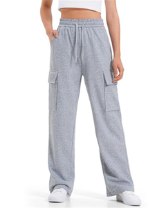 Pantalon de jogging cargo beige en coton et polyester pour adolescentes, taille élastiquée avec cordon de serrage, coupe large - Product Image 6