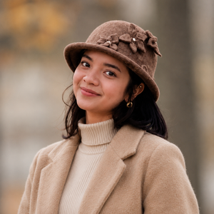 Kriti <b>Craft</b> Handmade Felt <b>Wool</b> Cloche Hat with Floral Decoration NP Origin for Women - Product Image 1