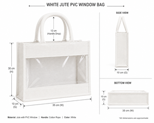 กระเป๋าผ้ากระสอบสีขาว PVC สำหรับใส่ของ 35x30x10 ซม. หูหิ้วเชือกฝ้าย กระเป๋าของขวัญรักษ์โลก - Product Image 2