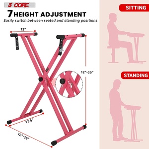 5 Core Keyboard Stand Piano <b>Bench</b> Combo Adjustable Key Board Stands 3" <b>Padded</b> Musician Chair Set - Product Image 2