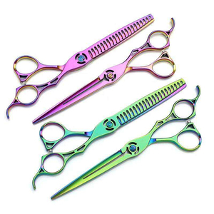 Ciseaux de toilettage pour animaux de compagnie de haute qualité, ensemble de ciseaux en titane, ciseaux professionnels incurvés pour effiler, lame incurvée, couleur arc-en-ciel, pour chiens - Product Image 6