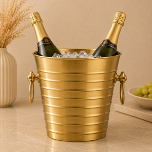 Strata Brass Champagne Bucket Double <b>Ring</b> Handles Handcrafted <b>Ice</b> Chiller Durable Beverage Cooler for Home Bar Events - Product Image 1