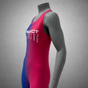 Combinaison de lutte pour homme, une pièce, ajustée, imprimée par sublimation, dégradé bleu-rose, séchage rapide, spandex polyester, arts martiaux pour adultes - Product Image 2