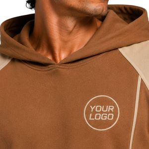 Ensemble de survêtement personnalisé pour homme, beige camel, sans manches, avec capuche, logo personnalisé, pour la gym, le fitness, l'entraînement sportif, sweat-shirt et short, vêtements de sport - Product Image 3