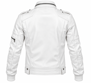 Men's <b>White</b> PU Leather Moto <b>Jacket</b> Stand Collar Zipper Closure Belted Slim Fit <b>Biker</b> Style Autumn Winter Wear - Product Image 2