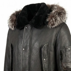 Luxury Genuine Leather Shearling Biker <b>Jacket</b> for Men Soft Fur <b>Lined</b> Winter Coat Premium Aviator Stylish Warm Outerwear - Product Image 3