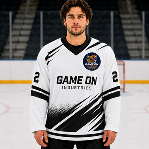 เสื้อฮอกกี้น้ำแข็งแบบซับลิเมชั่นสำหรับผู้ชายจาก Game On Industries คอวี แขนยาว ผลิตจากโพลีเอสเตอร์ ระบายเหงื่อได้ดี เหมาะสำหรับเป็นชุดยูนิฟอร์ม - Product Image 1