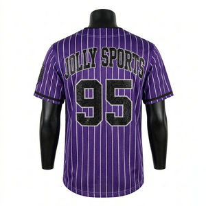 Camiseta de Béisbol para Hombre, 100% Algodón, Corte Holgado, Malla de Poliéster GSM, Rayas Blancas y Moradas, Ribete Negro, Logotipo Personalizado - Product Image 6