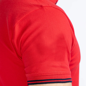 Polo de Manga Corta Rojo para Hombre, Corte Regular, Color Sólido, Ribete en Contraste, Estilo Casual, Cuello Camisero, Tejido de Algodón - Product Image 3