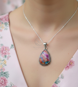 Pendentif en pierre précieuse turquoise cuivrée Dahlia rose, argent sterling 925 pur, plaqué or rose et or jaune, bijoux faits à la main pour hommes - Product Image 2