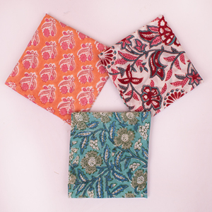Hand Block Printed Cotton <b>Bandana</b> Fashion Style Gradient Color Flowers Leaf Eco-Friendly Travel Scarf 21x21 Inch Womens Wraps - Product Image 3